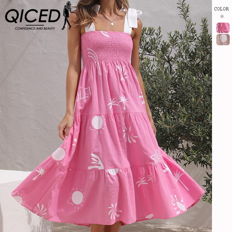 

QICED женские модные летние весенние повседневные платья без рукавов с квадратным воротником и высокой талией
