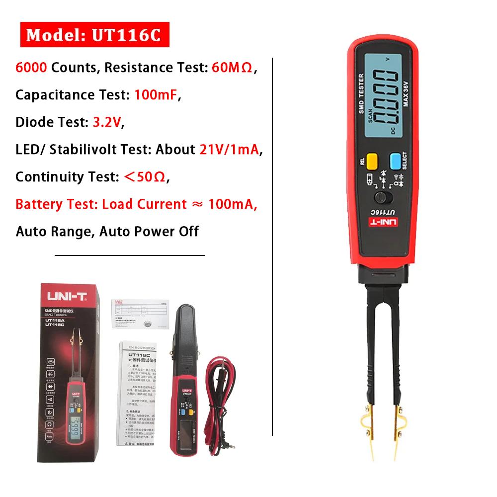 UNI-T SMD Multimeter UT116A UT116C Auto Range Micro Tweezers for Electronic Components LED Digital Tweezers Smart SMD Tester