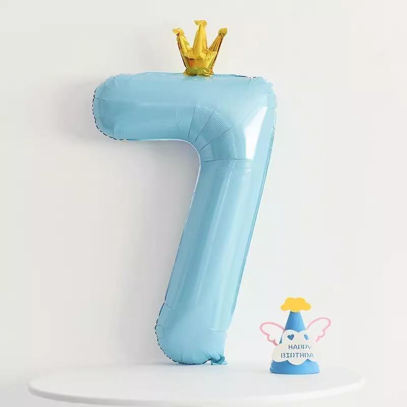 42 Inch Baby Pink And Blue Crown Digital Balloon Children'S Treasure First Birthday Party Scene Decoration Indoor And Outdoor Decoration