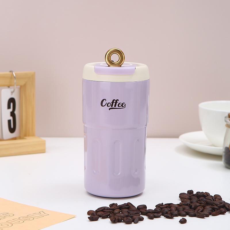 New LED Display Warm Double Drink Coffee Cup Creative Stainless Steel Thermos Cup Rope Portable Fashion Accompanying Cup
