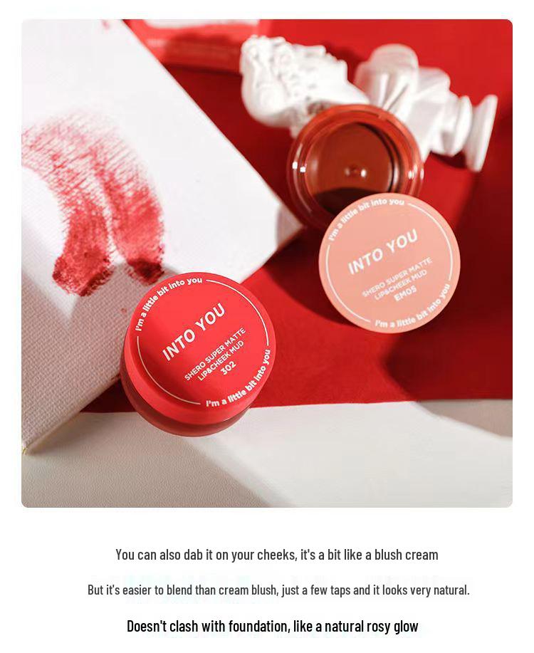 INTO YOU Dual-Use Matte Lip Mud: Lipstick & Cheek Tint - Popular Whitening Formula for Students