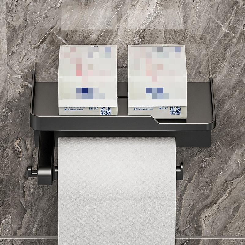 Bathroom Wall-Mounted Tissue Box Tissue Holder No-Punching Design Toilet Paper Roll Holder Storage Rack Modern Simple Style