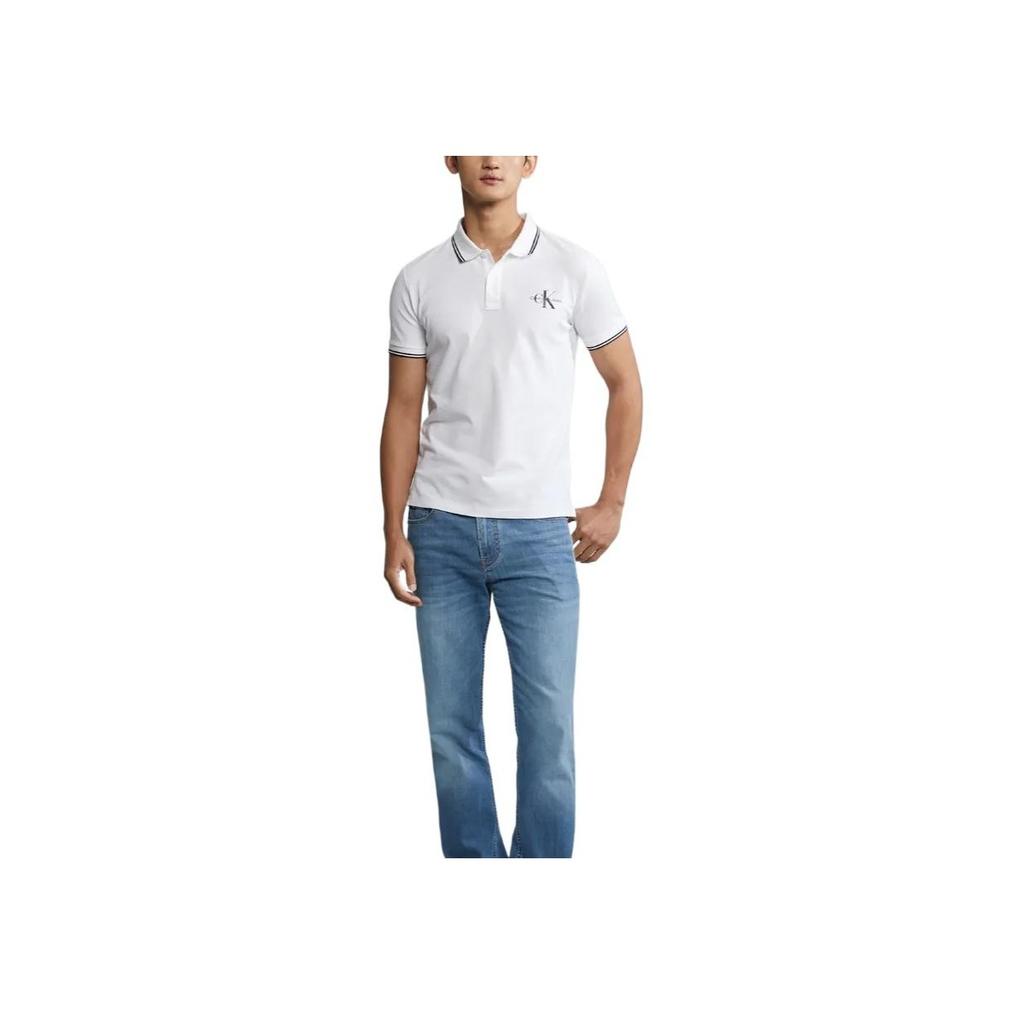 Calvin Klein Slim Fit Solid Color Comfortable Simple Short Sleeve Polo Shirt Men Tops Bright-White J324252-YAF