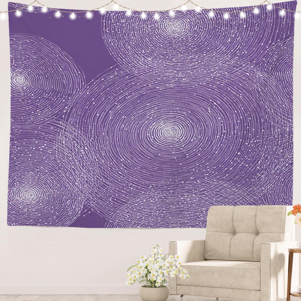 Retro Japanese Cherry Blossom Tapestry, Deep Indigo Flowers Wall Art Hanging Decoration Polyester Fiber White Ruffled Around For