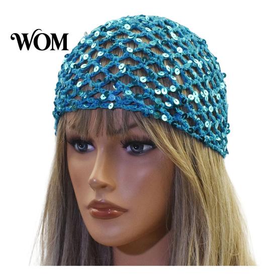 Lightweight Breathable Headwear Fishnet Hat for Women, Mesh Knitting with Hollow Sequin Design, Elastic Fit Hand-Woven Daily Wear
