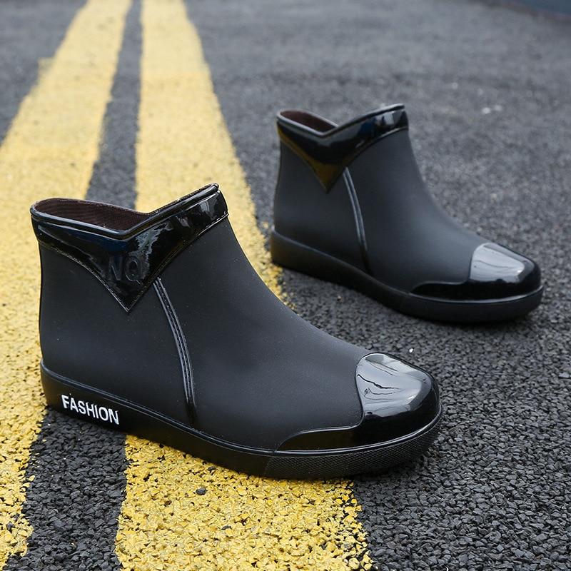 Women's Ankle Rain Boots Waterproof PVC Rubber Slip-on Flat Shoes Anti-slip Lightweight Garden Footwear Autumn