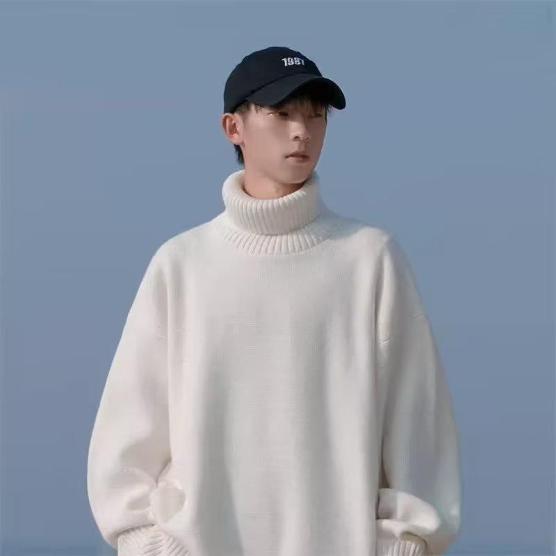 Oversized Turtleneck Knit Sweater For Men Warm Soft Daily Wear Jumper
