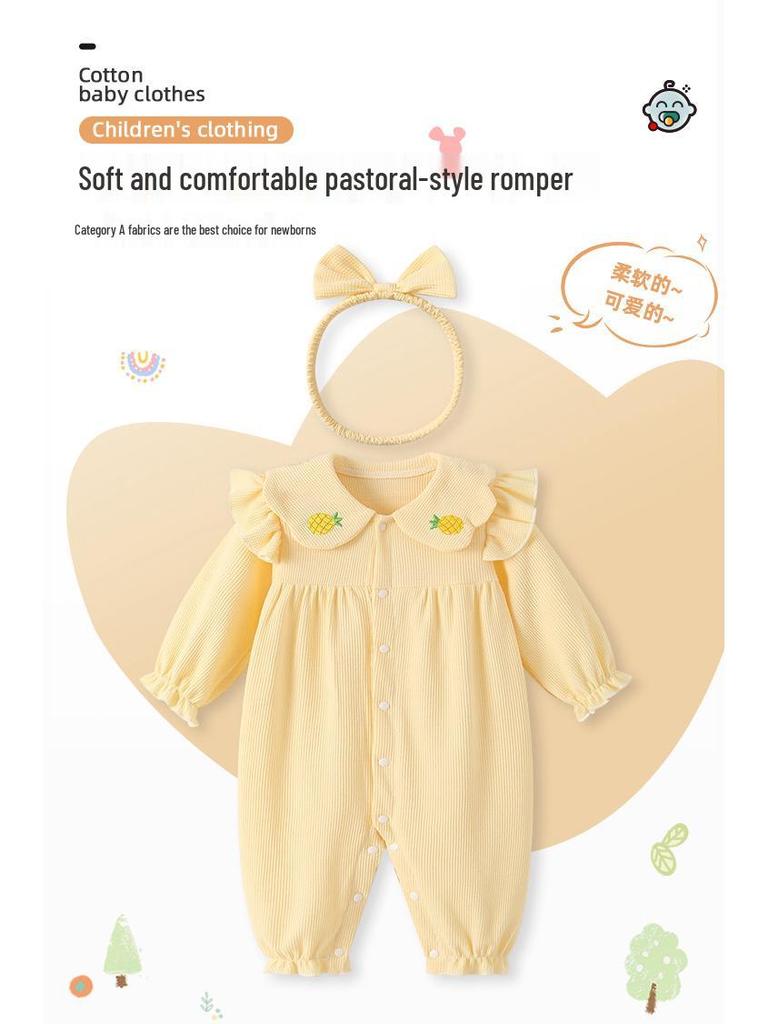 2026 Spring & Autumn Newborn Doll Collar Baby Girl Romper - Super Cute Crawling Outfit
