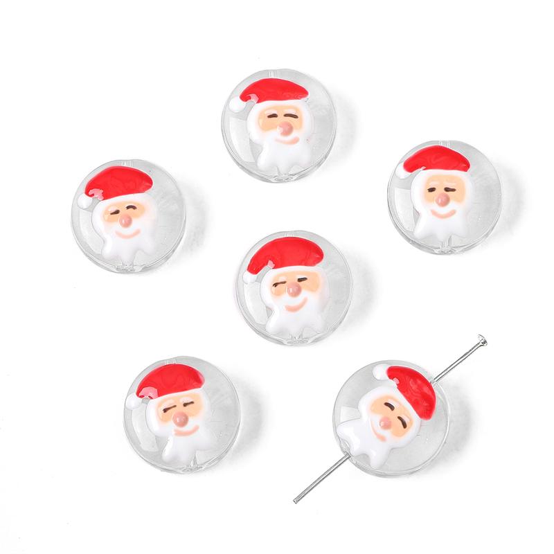 1Pcs 19mm Christmas Series Transparent Coloured Glaze Beads Hand-Painted Drop Oil Flat Round Beads For Jewelry Making DIY Charm Decoration