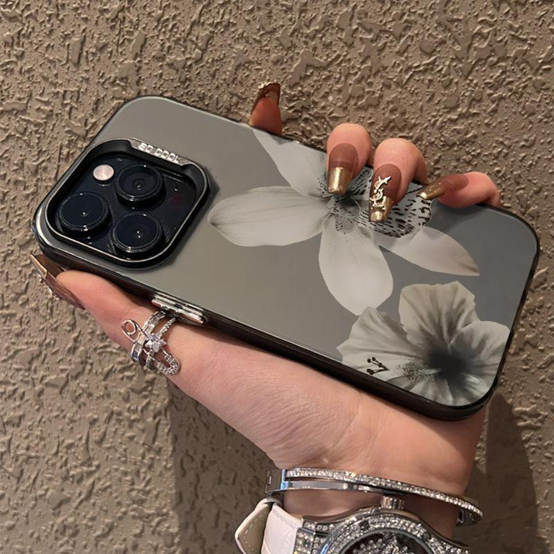 

Роскошный Чехол Для Телефона С Черно-Белым Цветочным Узором Для iPhone 17 Air 16 15 14 Pro Max 12 13 16 Plus Серебристый Цвет Электролитическое Покрытие iPhone17
