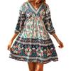 Summer  Casual Dresses V Neck 3/4 Long Sleeve Ruffle Floral Print  Short Beach Dress For Women 2022