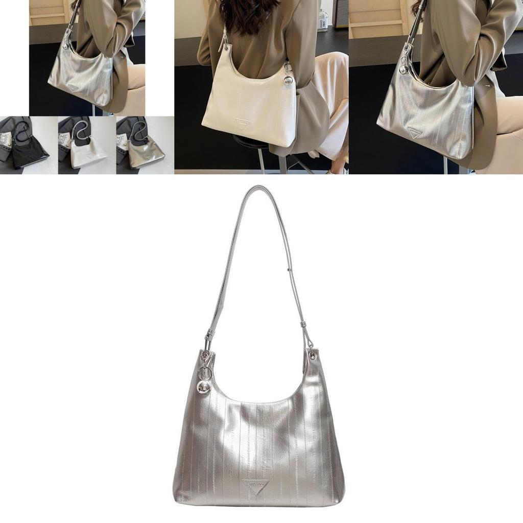 Stylish Silver Minimalist Large Capacity Tote Bag For Casual Everyday Use