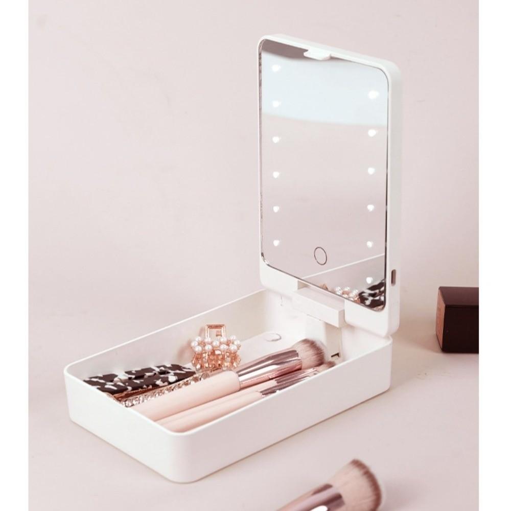 Compact Portable Vanity Mirror Makeup Brush Storage Box  Ideal for Touch-ups at Work