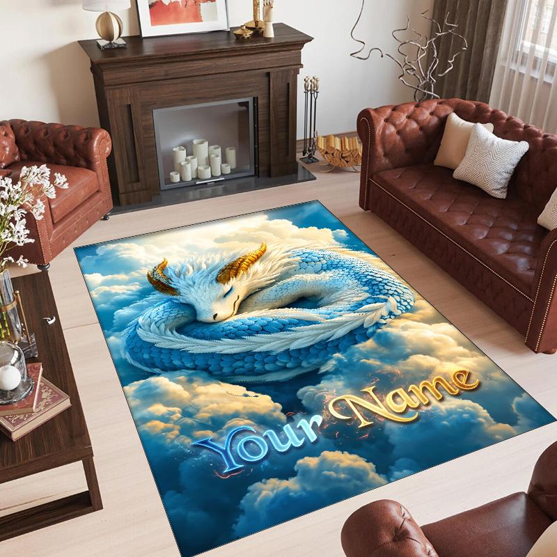Dragon Theme Crystal Velvet Rug Personalized Custom Name Text Soft Floor Mat Home Decor