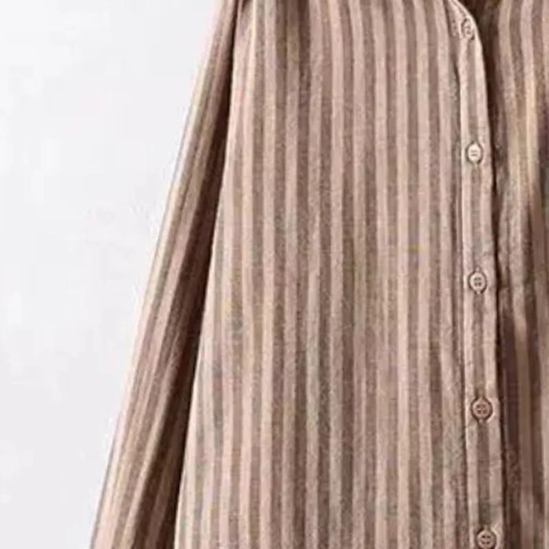 Womens Casual Red Stripe Linen Blend Button Down Shirt Summer Top