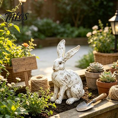 Buiten Resin Beeldje Konijn Decoratie, Tuin Plaats Konijn Beeld Decoraties, Pasen Brons Boerderij Verweerd Beeldjes, Lente Beelden Huis