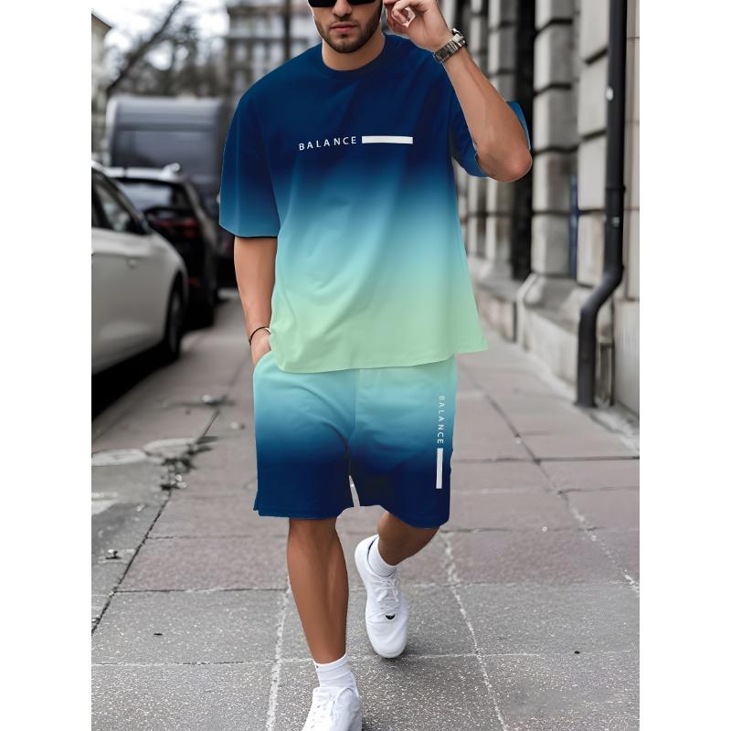 

Men s Summer 3D Printed Adult Outdoor Casual Set, T-Shirt & Knee-Length Shorts Suit S