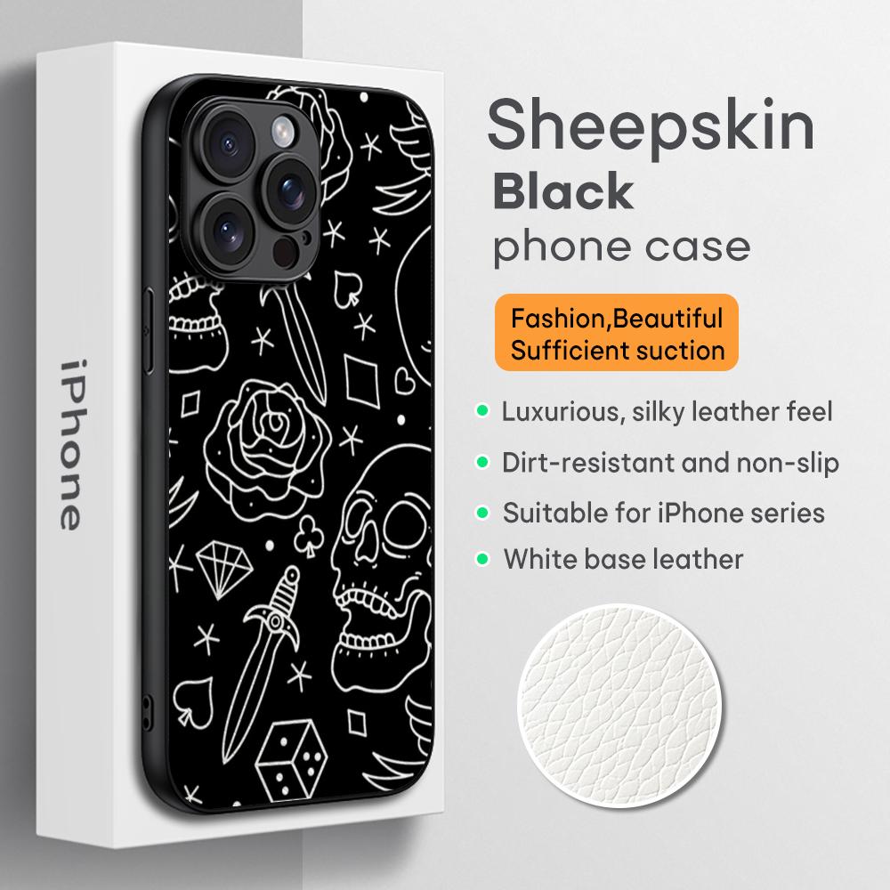 Cool Hip-hop Skull Logo Poster Phone Case For iPhone 16 15 14 13 12 11 Plus Pro Max Limited Black Hard Case Sheepskin