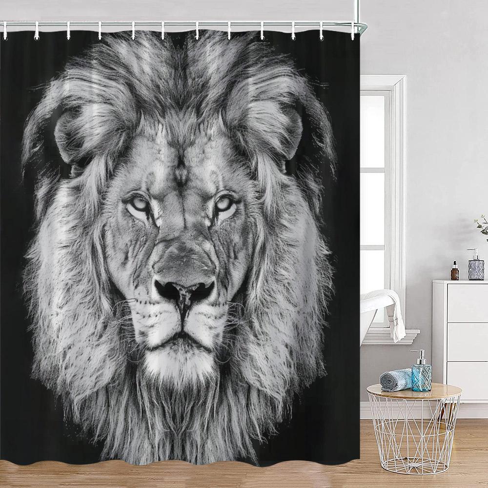 Wild Animals Shower Curtains Lion Tiger Giraffe Roses Bathroom Decorations Modern Fashion Polyester Bath Curtain with Hooks