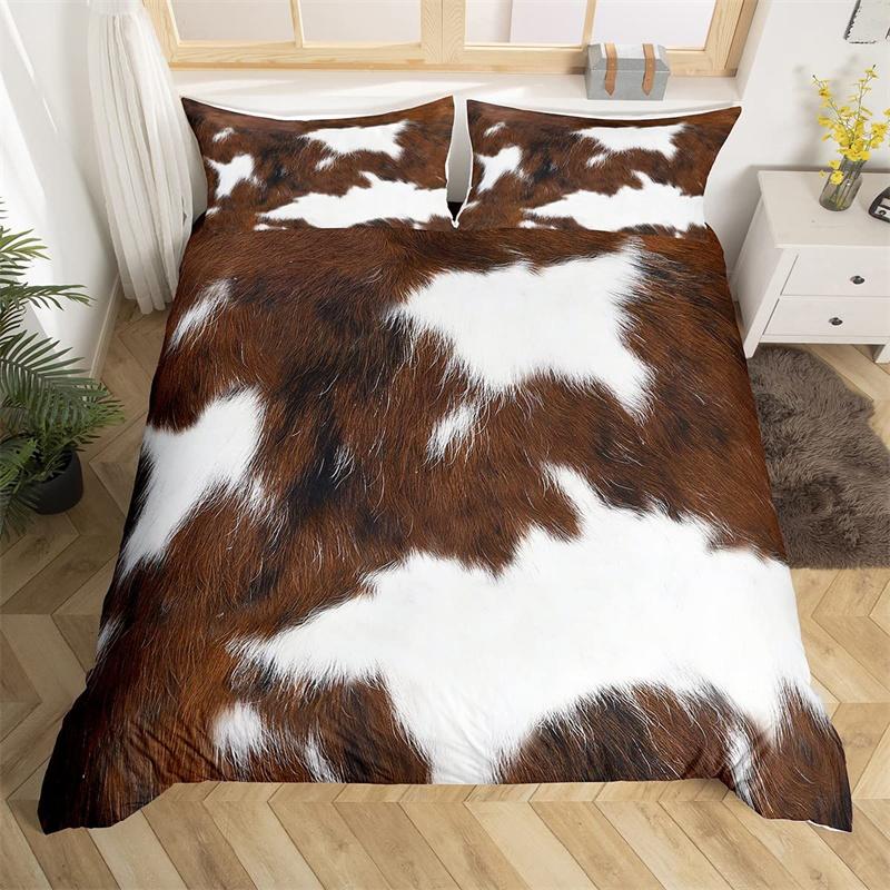 Cowhide Duvet Cover Queen Microfiber Western Farmhouse Animal Skin Fur Bedding Set 2/3pcs For Kids Teen Cattle Cow Quilt Cover