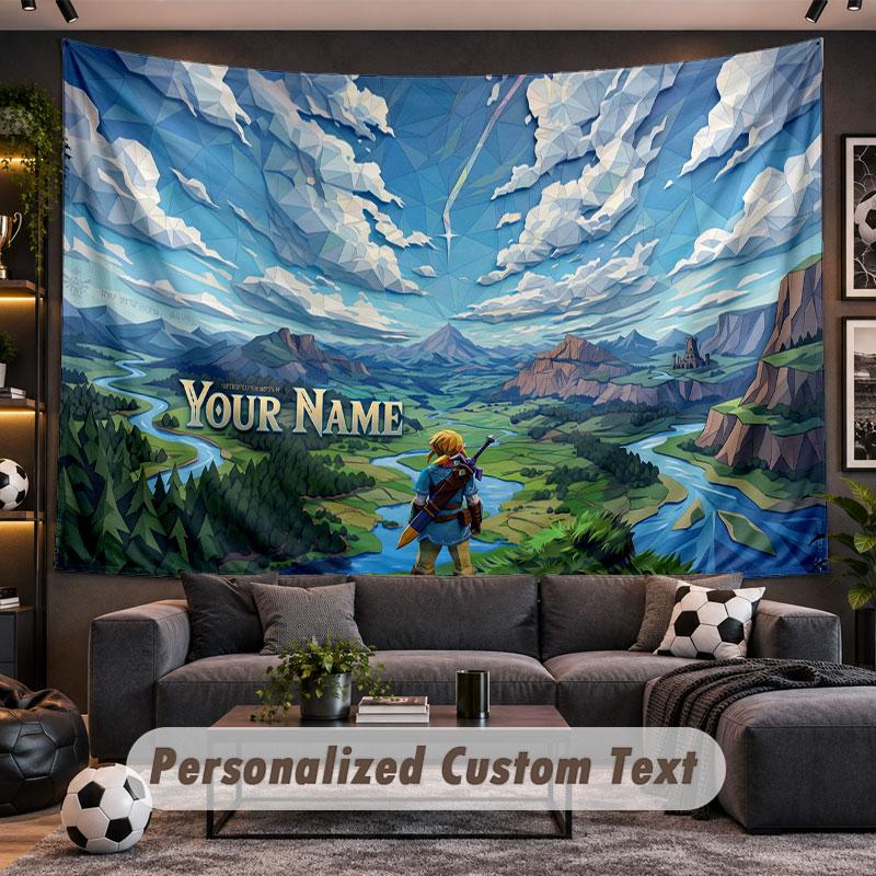 Wall Hanging Tapestry Custom NameZelda Pattern Personalized Printed Fabric Wall Decor