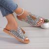 Women's Plus Size Peep Toe Tassel Flat Sandals, Casual Summer Slide Shoes