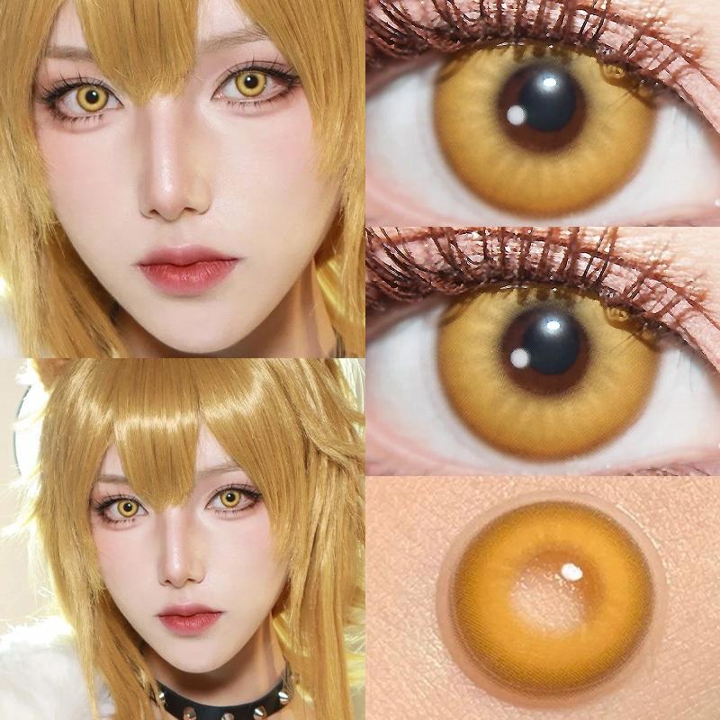 2 Stück Cosplay Kontaktlinsen 14,0 MM braun gold Kontaktlinsen Halloween Makeup Jahreslinsen