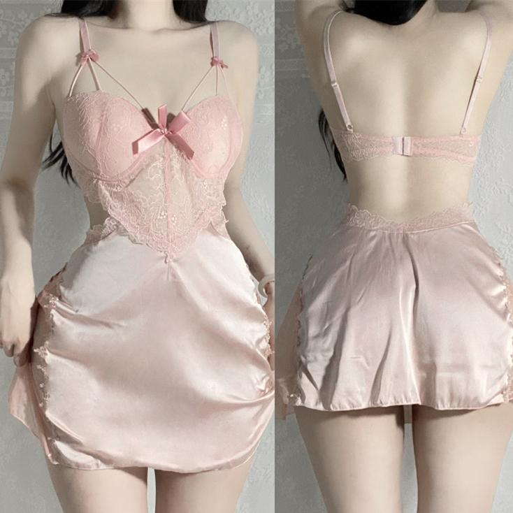 Sexy Spitze 2-teiliges Robe Pyjama Set Rückenfreies Hosenträger Nachthemd Unterwäsche Frühling Sommer Satin Pyjamas Lose Home Wear