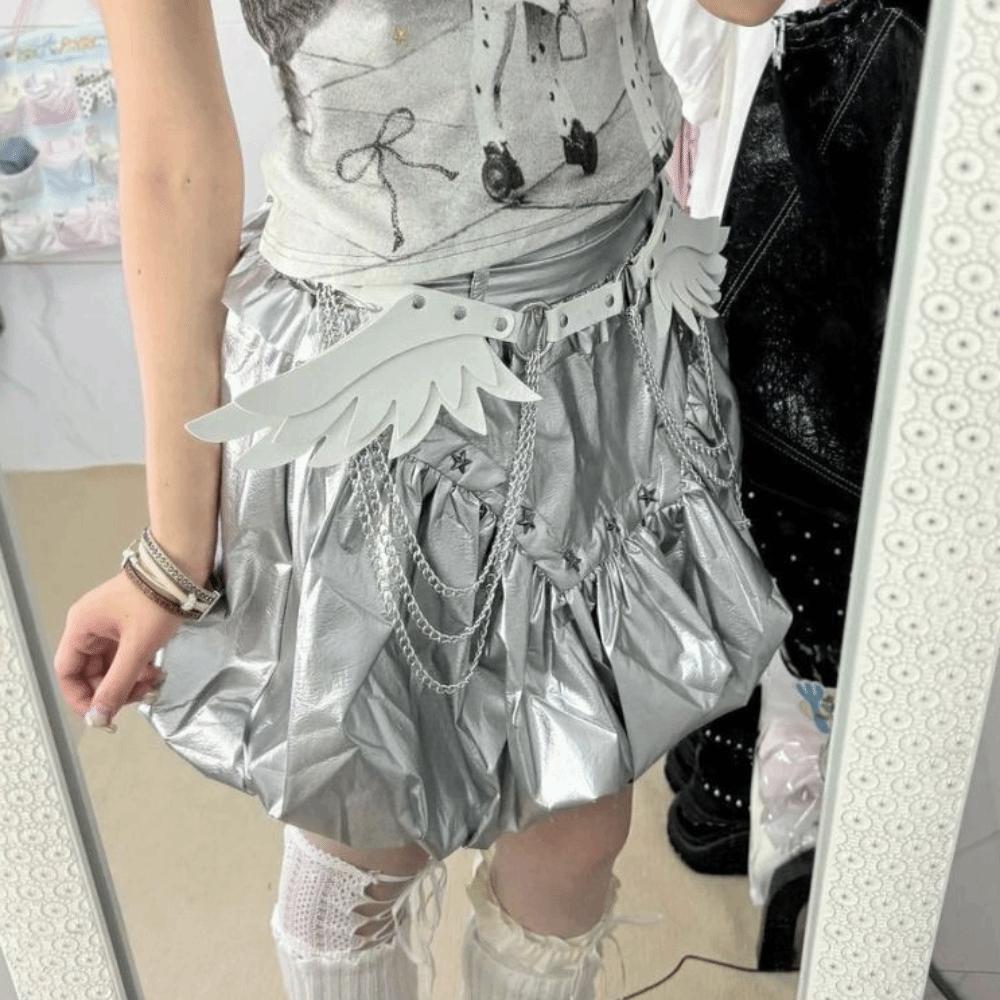 Estilo Harajuku Y2K Cinturón Cuero PU Punk Cinturilla Vintage Remache de Ala Cinturón Ropa de Rendimiento