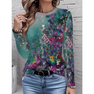 2026 Neues modisches Langarm-T-Shirt für Damen mit Retro-Blumenmuster, perfekt für den Alltag und stilvolle Outfits