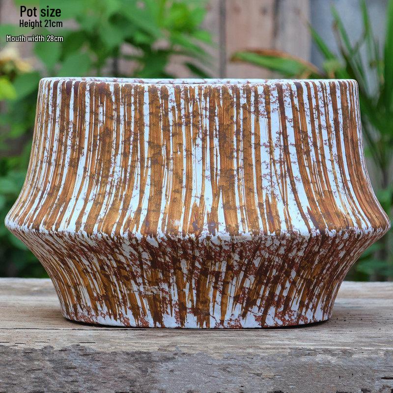 Large Retro Handmade Ceramic Planter for Succulents and Bougainvillea - Aged Coarse Pottery for Hotel and B&B Decor.