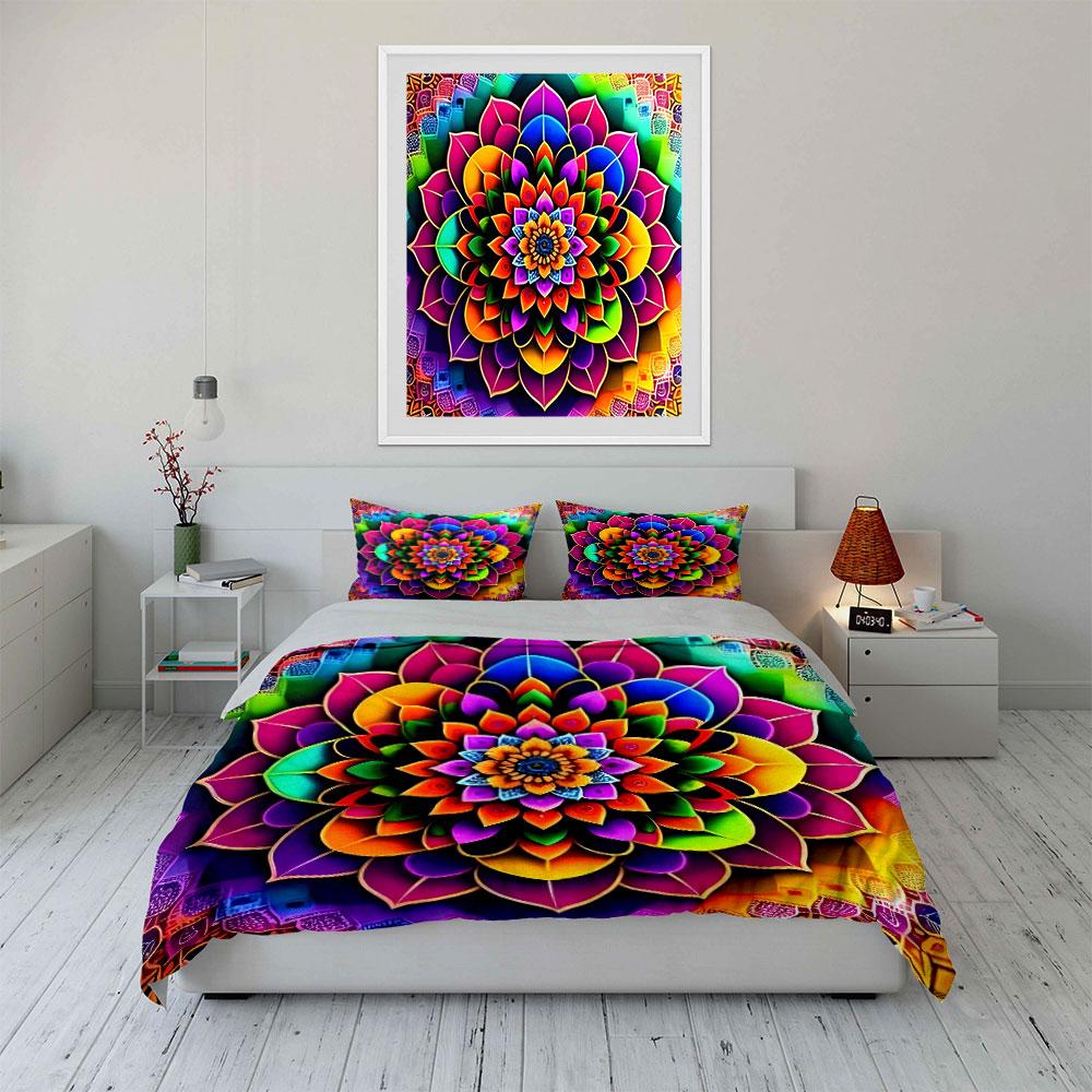 Colorful Mandala Three-Piece Set Decor Multiple Sizes Kid'S And Adults' Bedroom Exquisite 3Pc Bedding Set, Gift