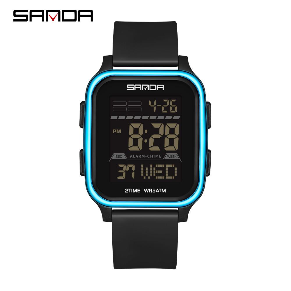 SANDA 2211 Leisure Men's Electronic Watch Multi functional Square Dial Calendar Sports Fluorescent Waterproof Digital Watch