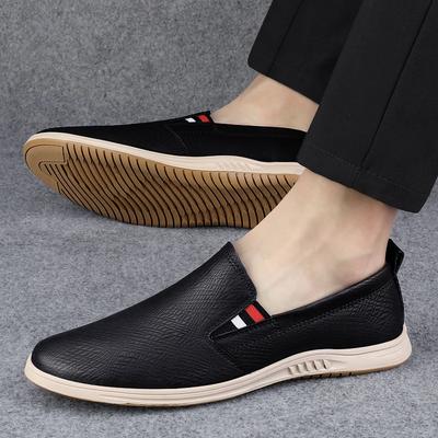 Marque de Mode Chaussures Décontractées en Cuir Confortables Antidérapantes pour Homme Printemps Extérieur Tendance Homme Respirantes Bout Rond Semelle Souple Chaussures Haricot