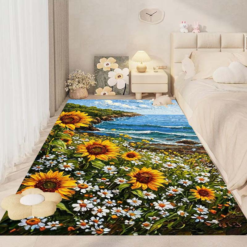 This New, Fresh Daisy Print Rug Is Suitable for Decorating Bedrooms, Living Rooms, Kitchens, Gardens, Balconies, and Sunrooms.