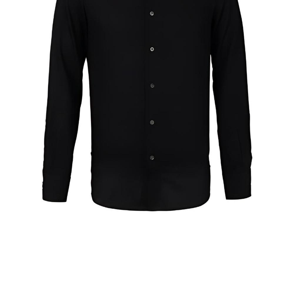 Emporio Armani Solid Color Casual Polo Long Sleeve Shirt Men Shirts Black 6L1C86-1N8JZ-F003