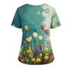Damen Casual Bedrucktes V-Ausschnitt Taschen Seitennaht Schlitz Kurzarm Top