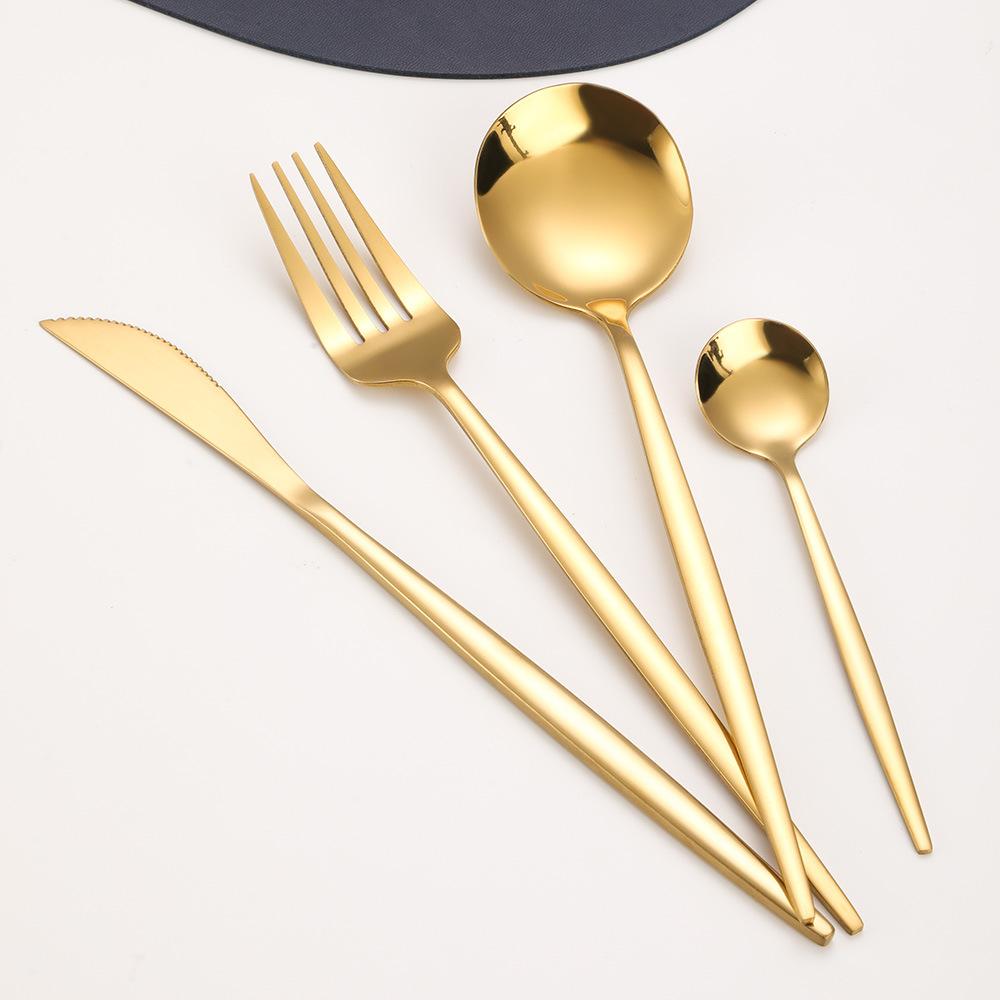 24pcs Gold Dinnerware Set Stainless Steel Tableware Set Knife Fork Spoon Luxury Cutlery Set Kitchen Flatware Dishwasher Safe