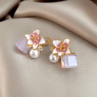 Oil Drop Diamond Flower Pearl Earrings Exquisite Design Stud Earrings Women's Fashion High-end Temperament Earrings
