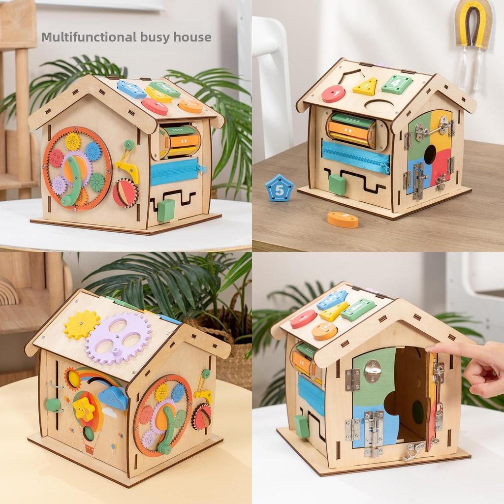 Sides Kids Six Wooden Busy House Educational Toy With Cognitive Learning Gift