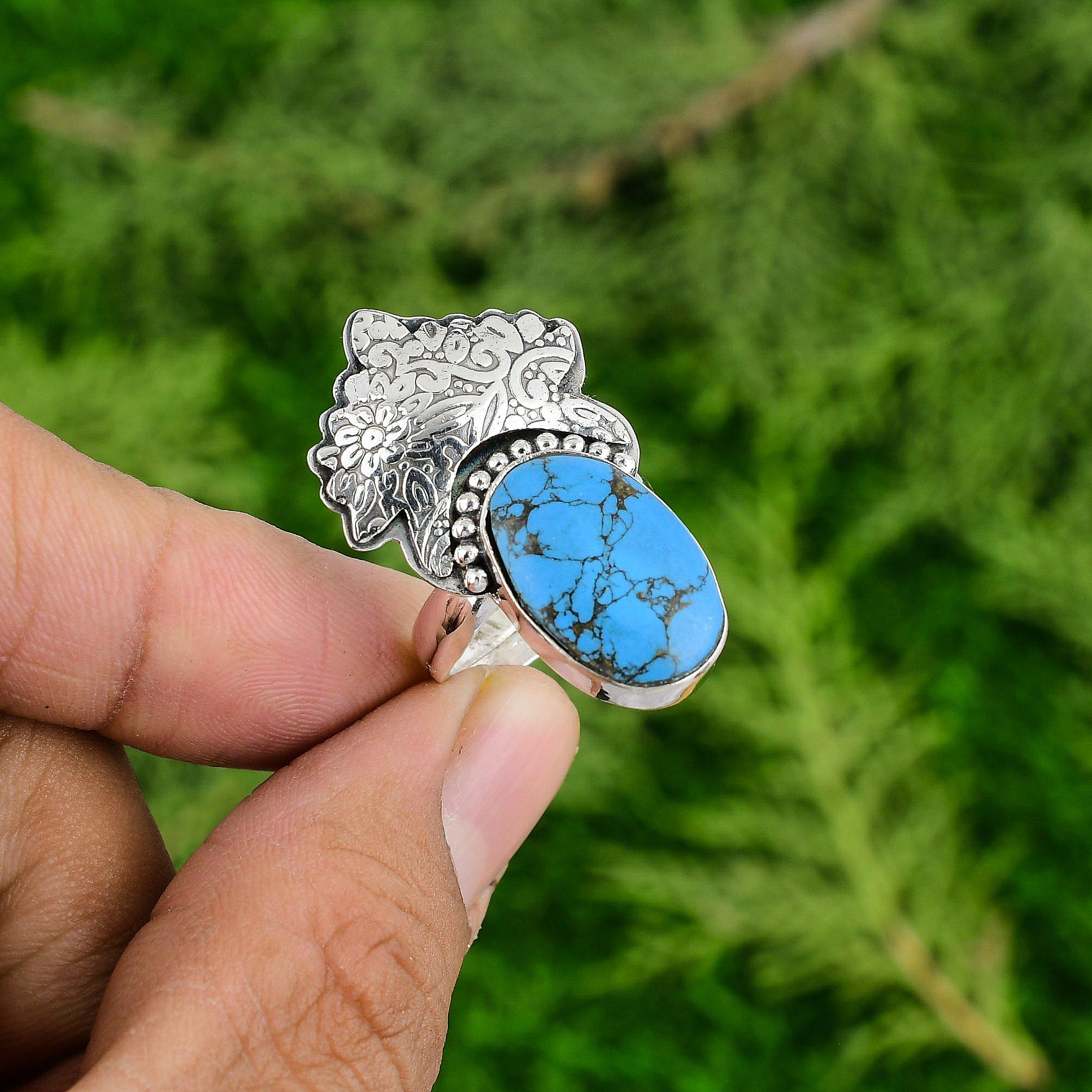 

Sterling Silver Oval Copper Arizona Turquoise Stone Bezel Statement Ring Jewelry Adjustable
