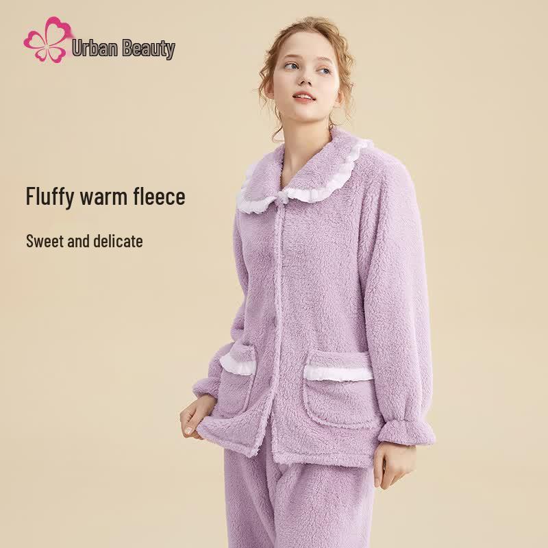 Urban Lady Women s Flannel Pajama Set with Velvet Lining L