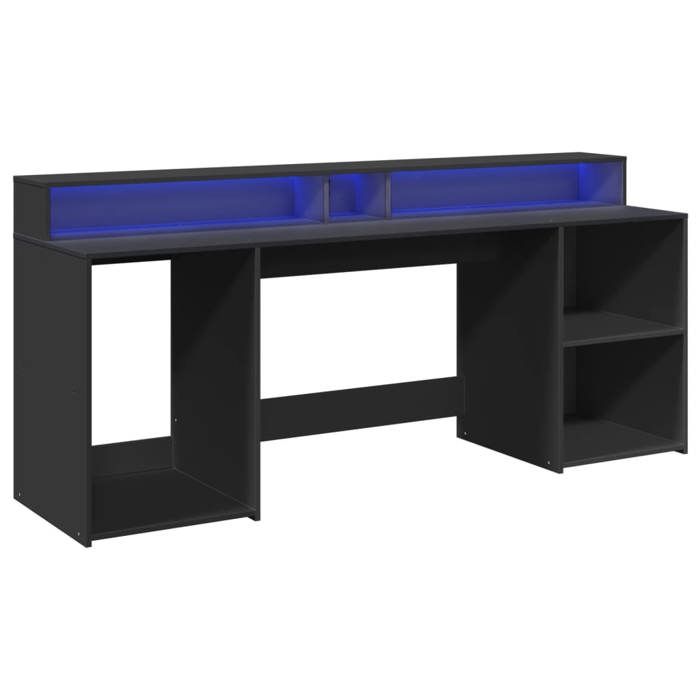 VidaXL Bureau avec lumières LED noir 200x55x91 cm bois d'ingénierie, bureau d'écriture, bureau d'ordinateur, bureau à 3309439