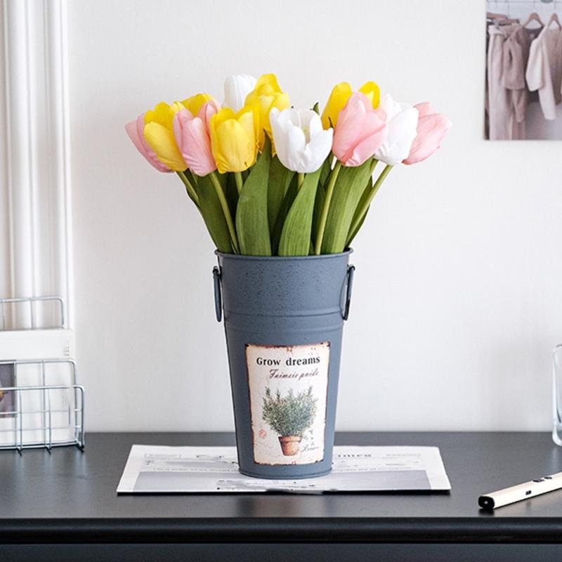 Galvanized Metal Vases for Flowers Farmhouse Decorative Flower Bucket with Handle Rustics French Tin Planter Bucket
