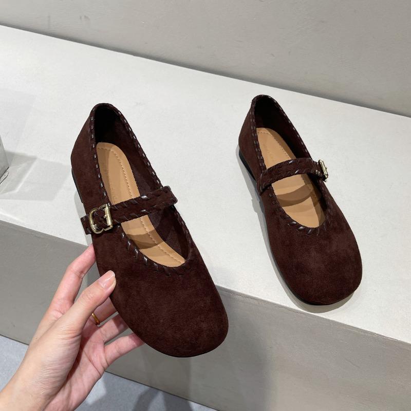 Fashion French Retro Style One-word Buckle Strap Mary Jane Single Shoes Women's Flat Sole 2025 Early Autumn New