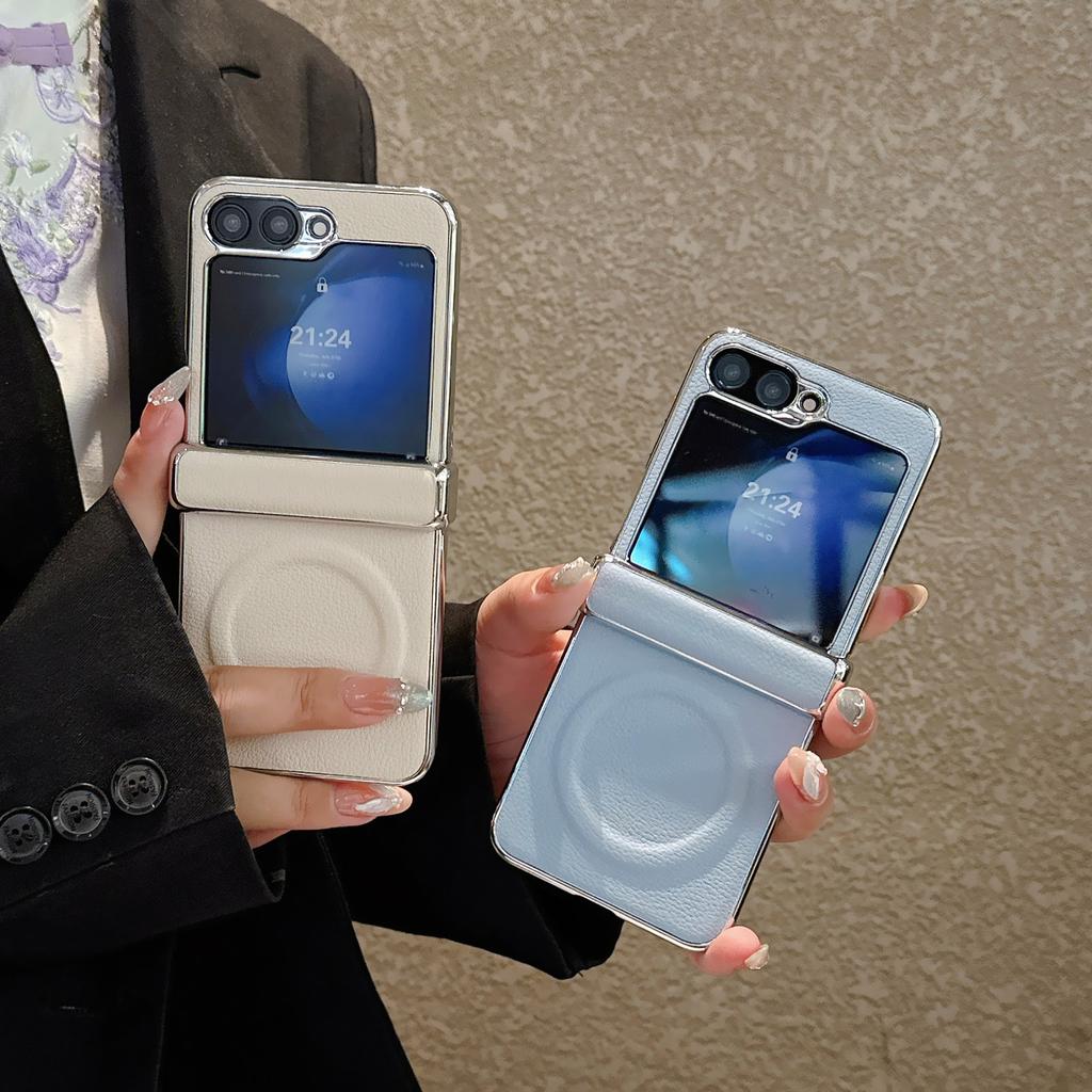 Suitable for Samsung Z Flip7 Mobile Phone Case 3 4 5 6 Business Center Shaft Three Section Lychee Pattern Magnetic Suction Prevent Falling