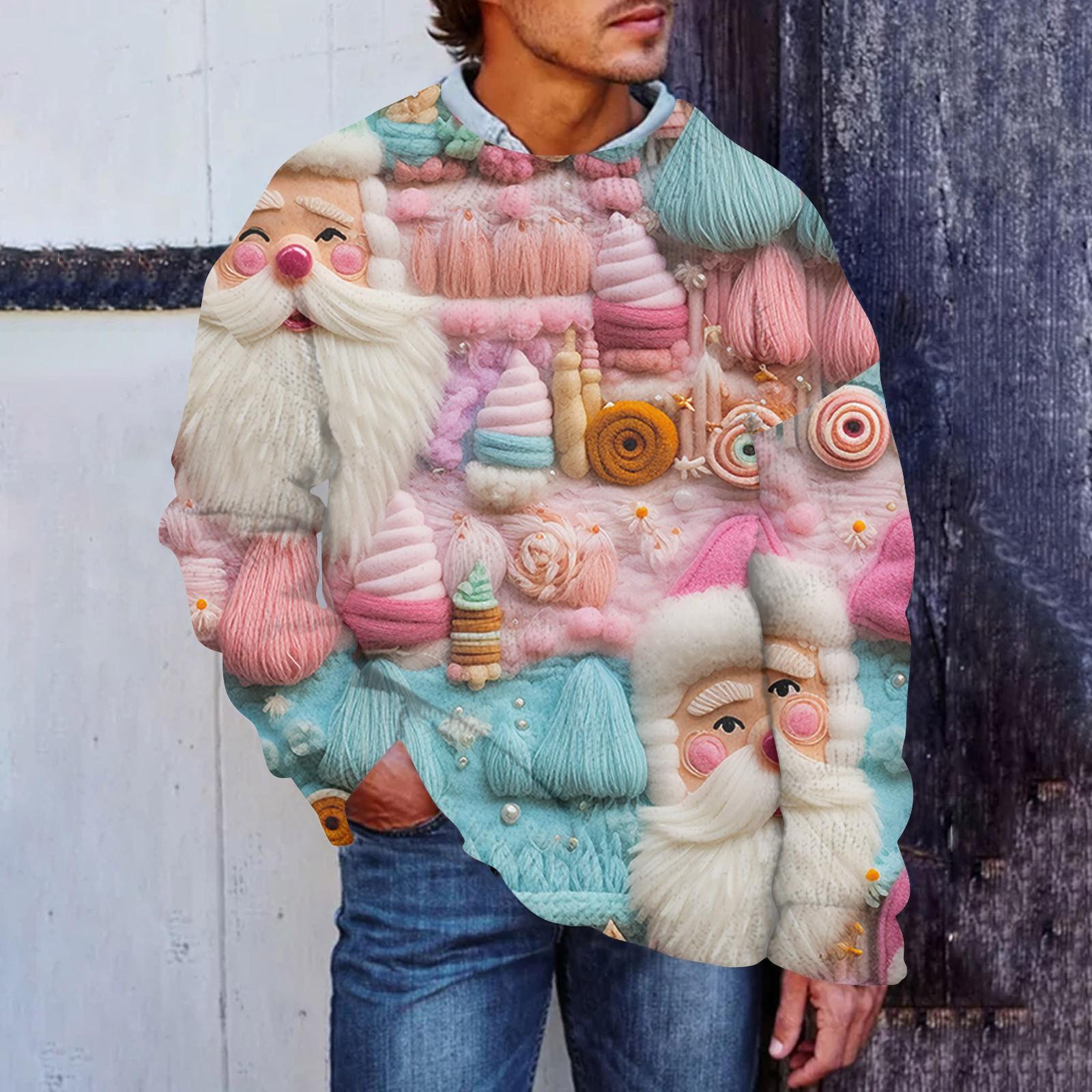 

Мужской рождественский принт, искусственный свитер, толстовка с круглым вырезом, свободный топ с длинными рукавами XL небесно-голубой