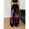 Women's Fashion Wide-leg Pants, Graffiti Cute Style, Suitable for Daily Wear and Casual Occasions
