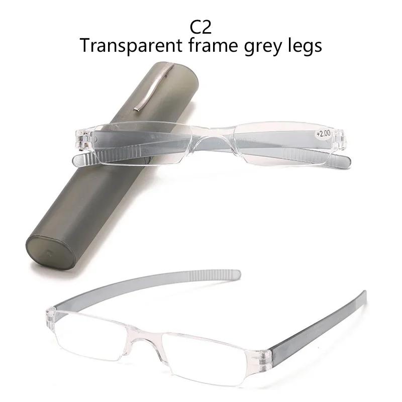 Men Reading Glasses Ultra-light Pen Holder Reading Glasses with Box Multi-color One-piece Plastic Presbyopic Glasses +1.0 To +4