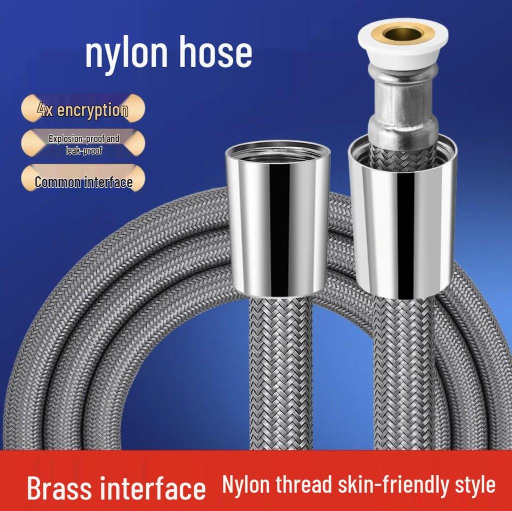 Reinforced Nylon Silk Shower Hose, Stainless Steel Anti-Scald, Anti-Tangle, Explosion-Proof, Flexible and Universal Fit